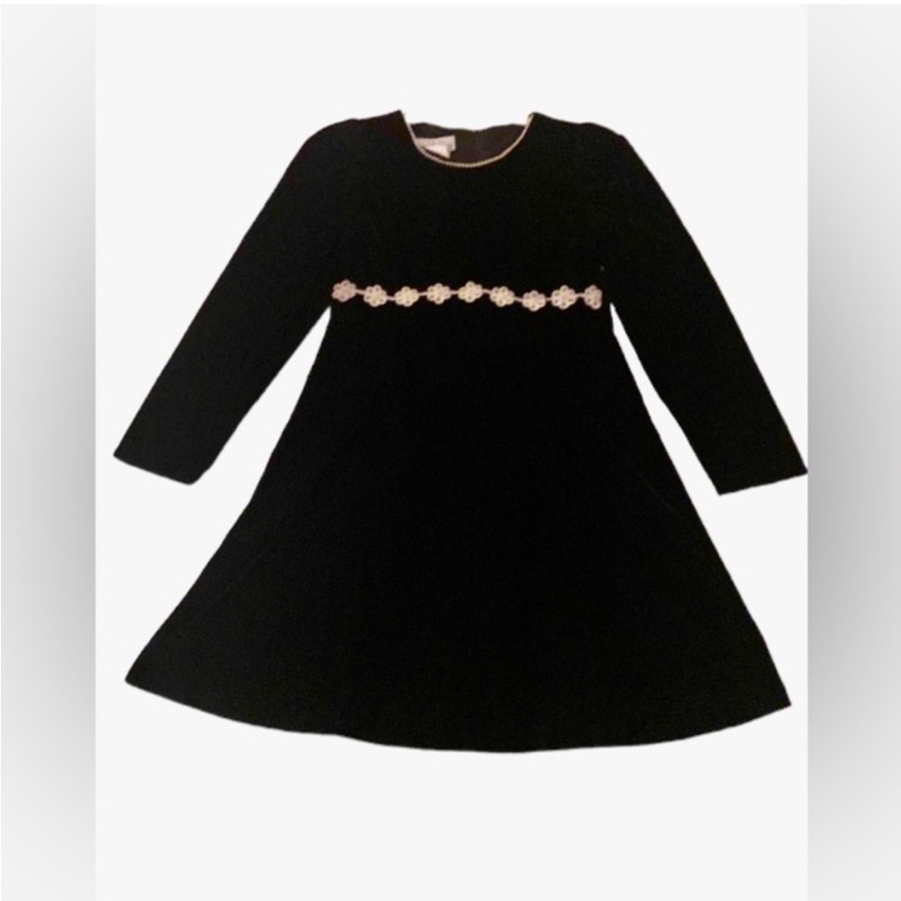 VTG 80s 90s My Michelle Velvet Black White Lace Seed Pearls Puffy Sleeves 14